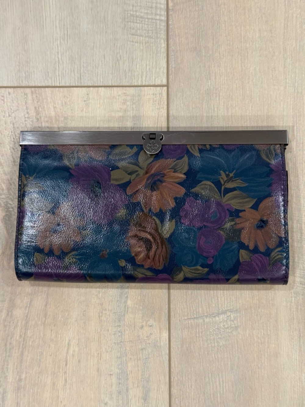 Patricia Nash Floral Leather Frame Wallet in Blue, Purple and Brown